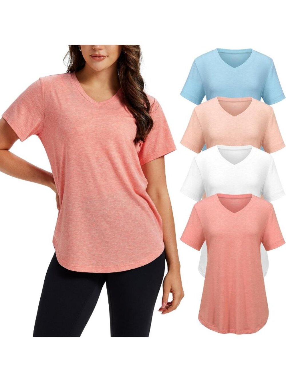 Plus Size V Neck T-Shirts for Women - 4 Pack Short Sleeve Summer Tops